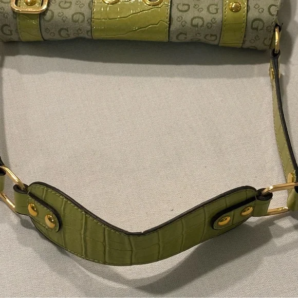Vintage GUESS Y2K Green Shoulder Bag Monogram Brass Buckle Purse Croc Pattern - Picture 16 of 16